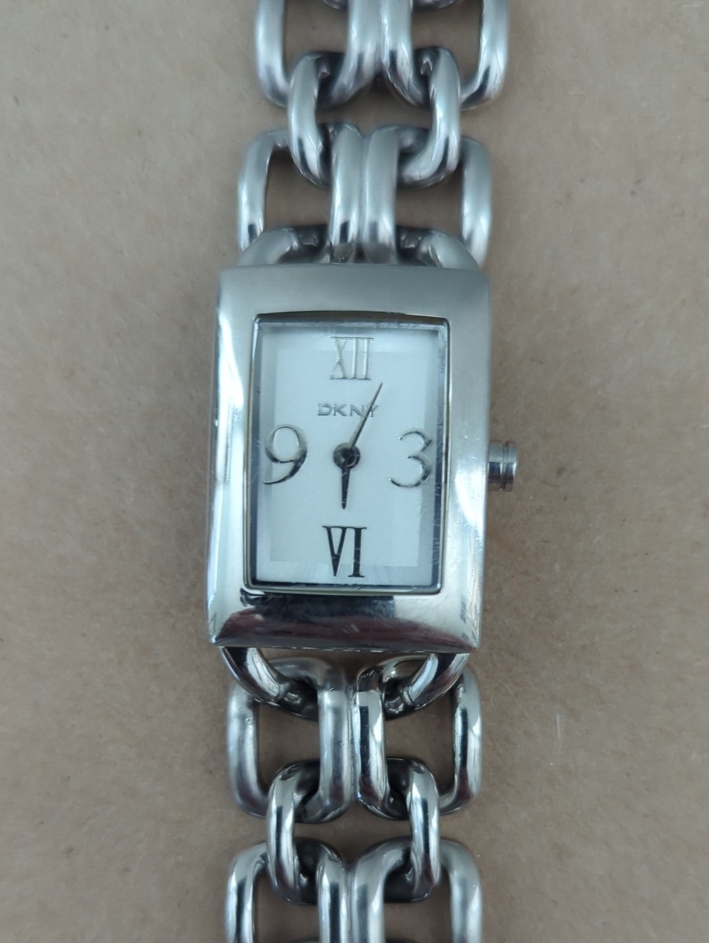 DKNY Women's Silver Link Bracelet Watch with Rectangular Dial